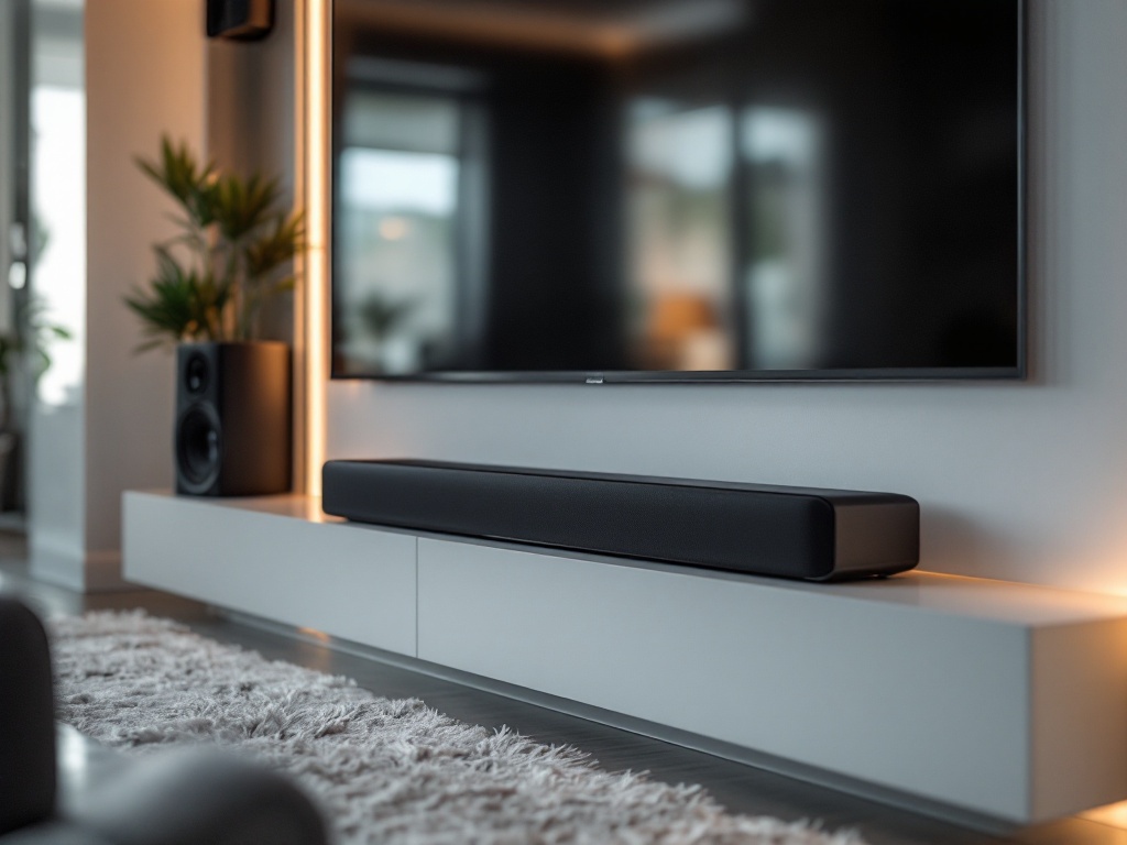Center channel speaker beneath a wall-mounted TV in a Wilmington, NC home